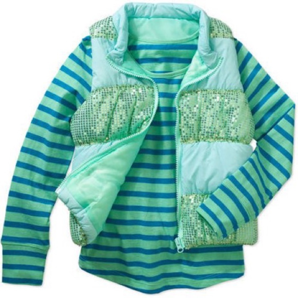 Planet Gold 2pc Sequin Vest and Stripes T-Shirt.